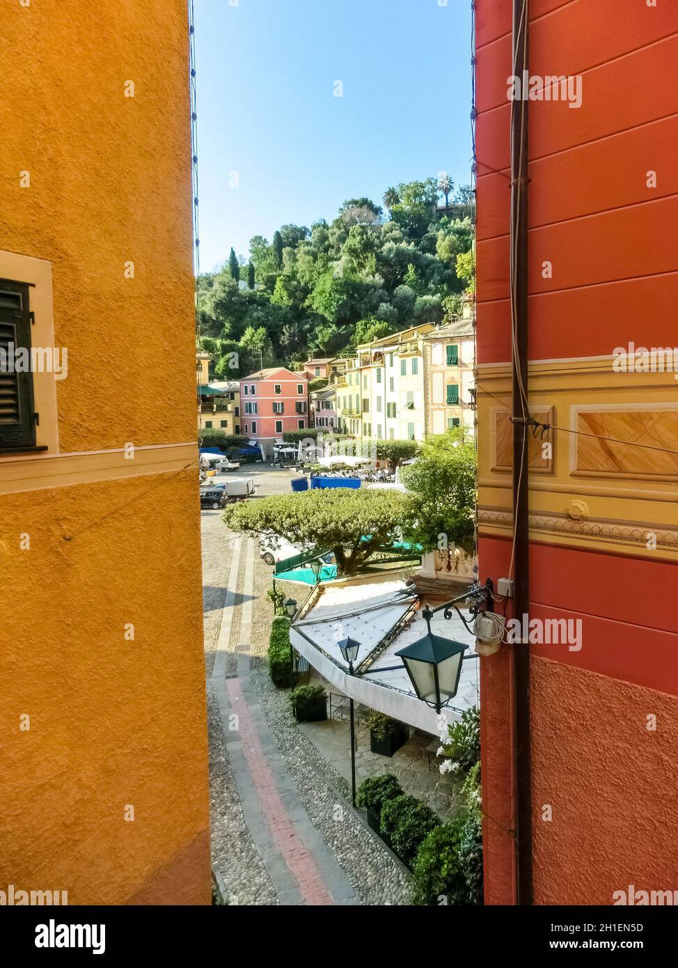 Beautiful bay with colorful houses in Portofino, Liguria, at Italy Stock Photo