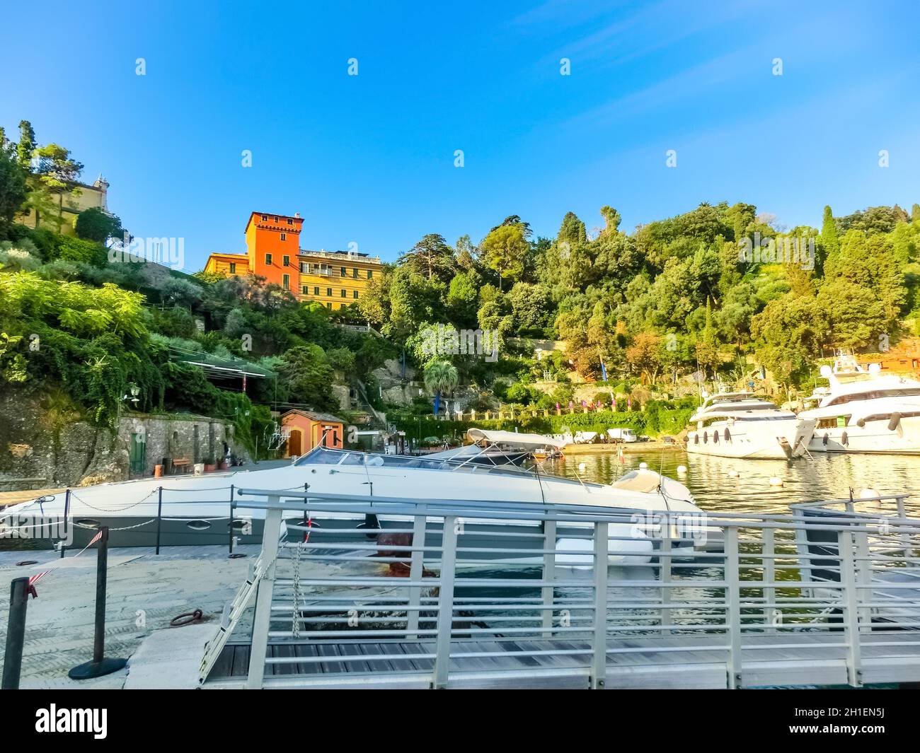 Beautiful bay with colorful houses in Portofino, Liguria, at Italy Stock Photo