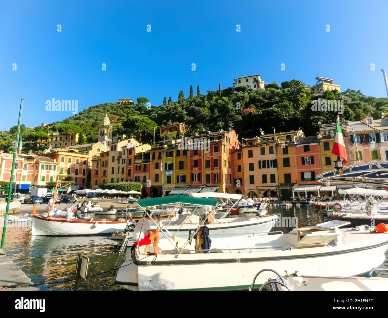 Beautiful bay with colorful houses in Portofino, Liguria, at Italy Stock Photo