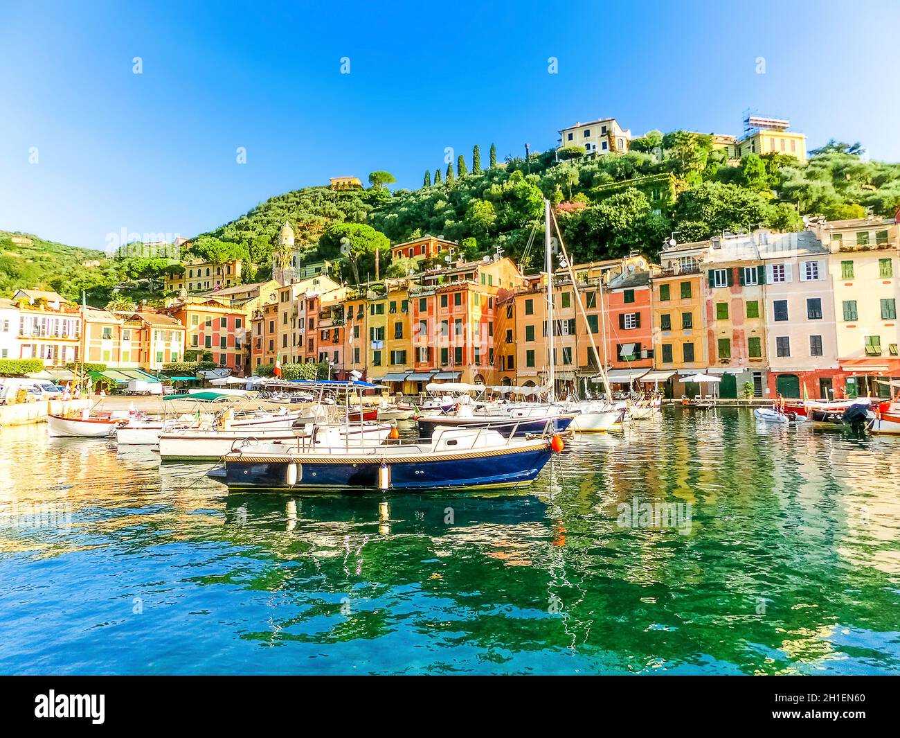 Beautiful bay with colorful houses in Portofino, Liguria, at Italy Stock Photo