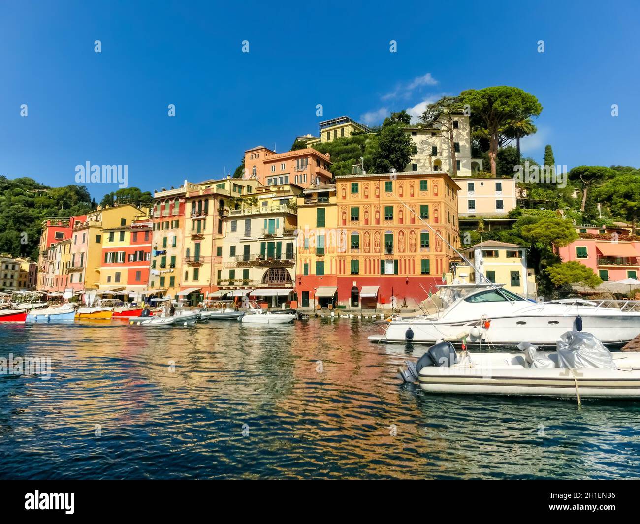 Beautiful bay with colorful houses in Portofino, Liguria, at Italy Stock Photo