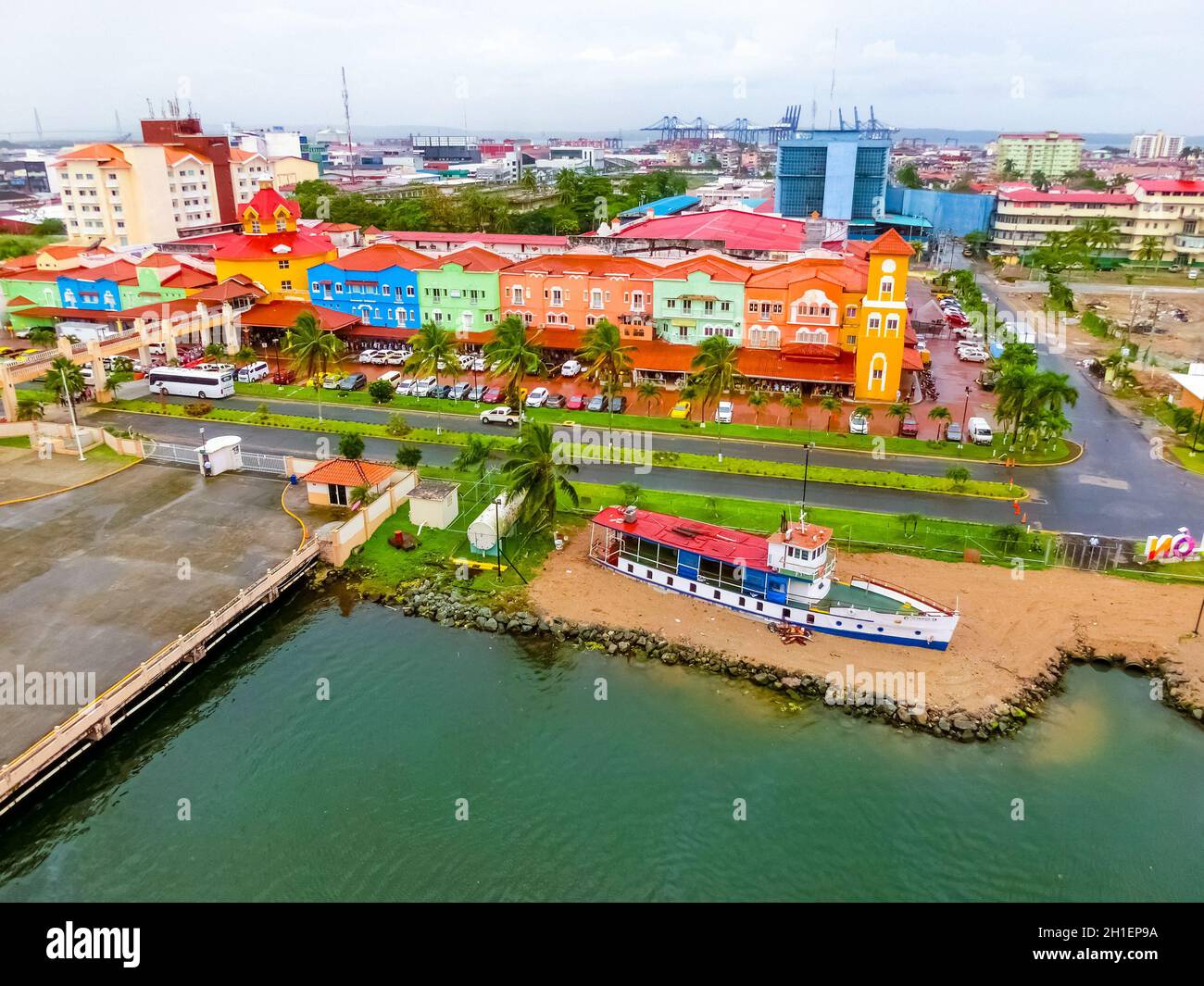 Colon, Panama - December 8, 2019: Colon is a sea port on the Caribbean Sea coast of Panama. The city lies near the Caribbean Sea entrance to the Panam Stock Photo