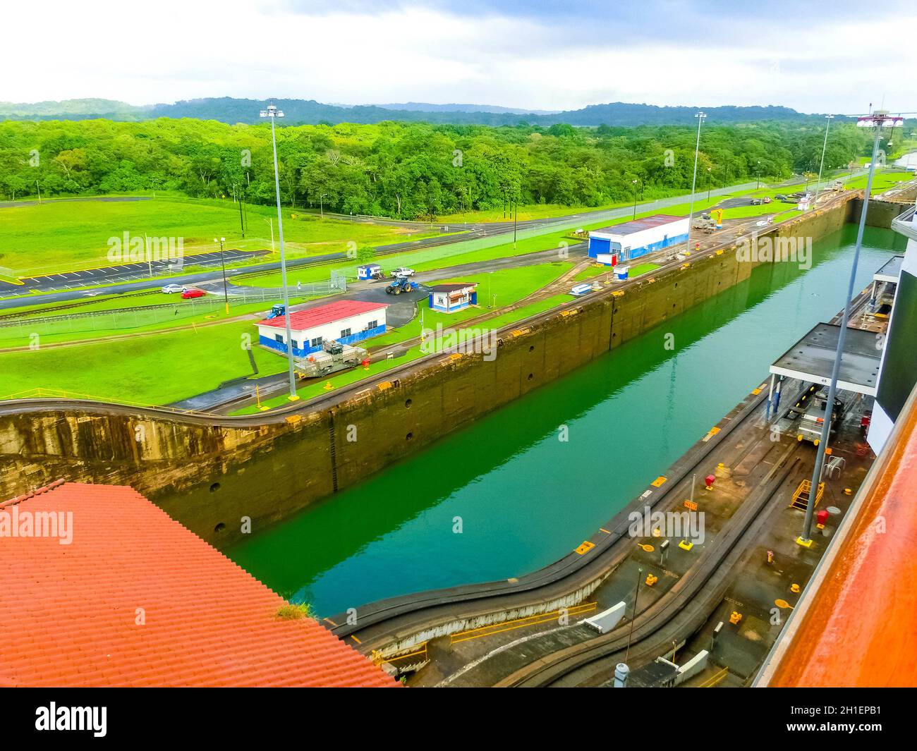 View of Panama Canal from cruise ship at Panama Stock Photo - Alamy