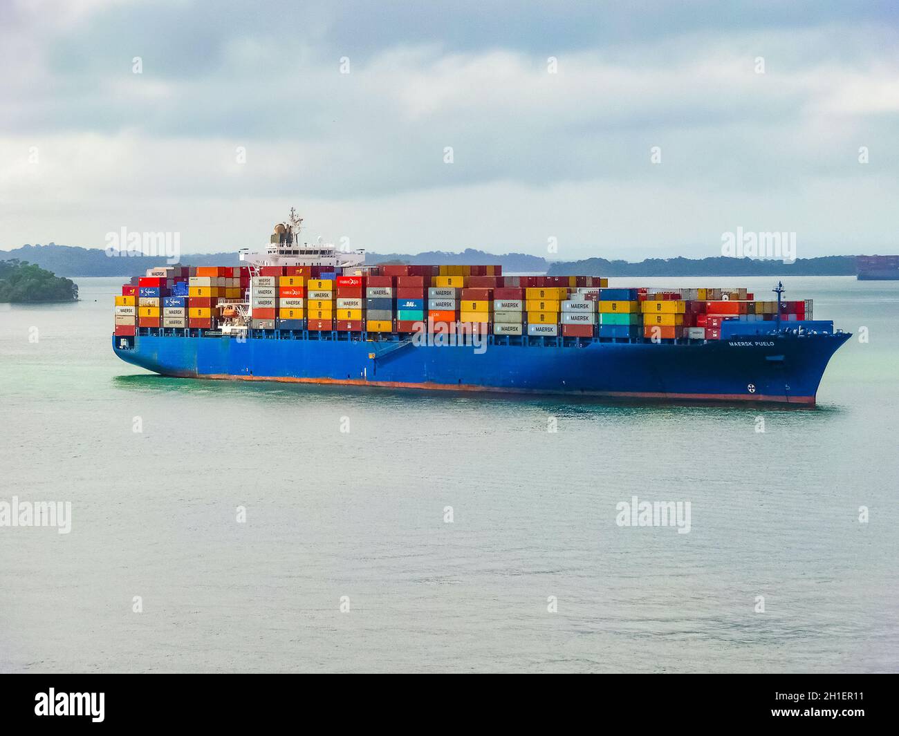 Panama Canal, Panama December 7, 2019 Maersk Line container cargo ship at Panama Canal. It is