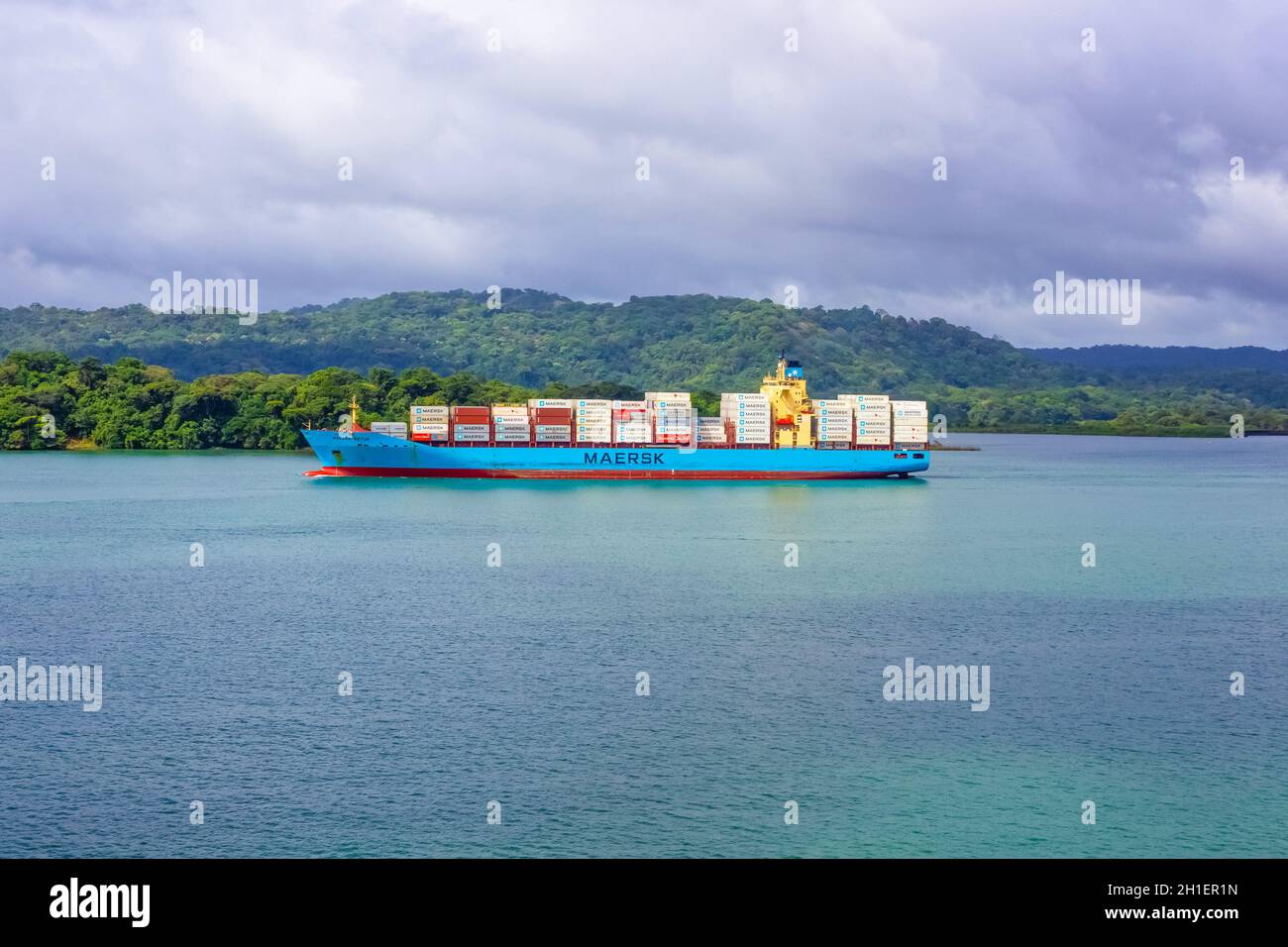 Panama Canal, Panama December 7, 2019 Maersk Line container cargo ship at Panama Canal. It is