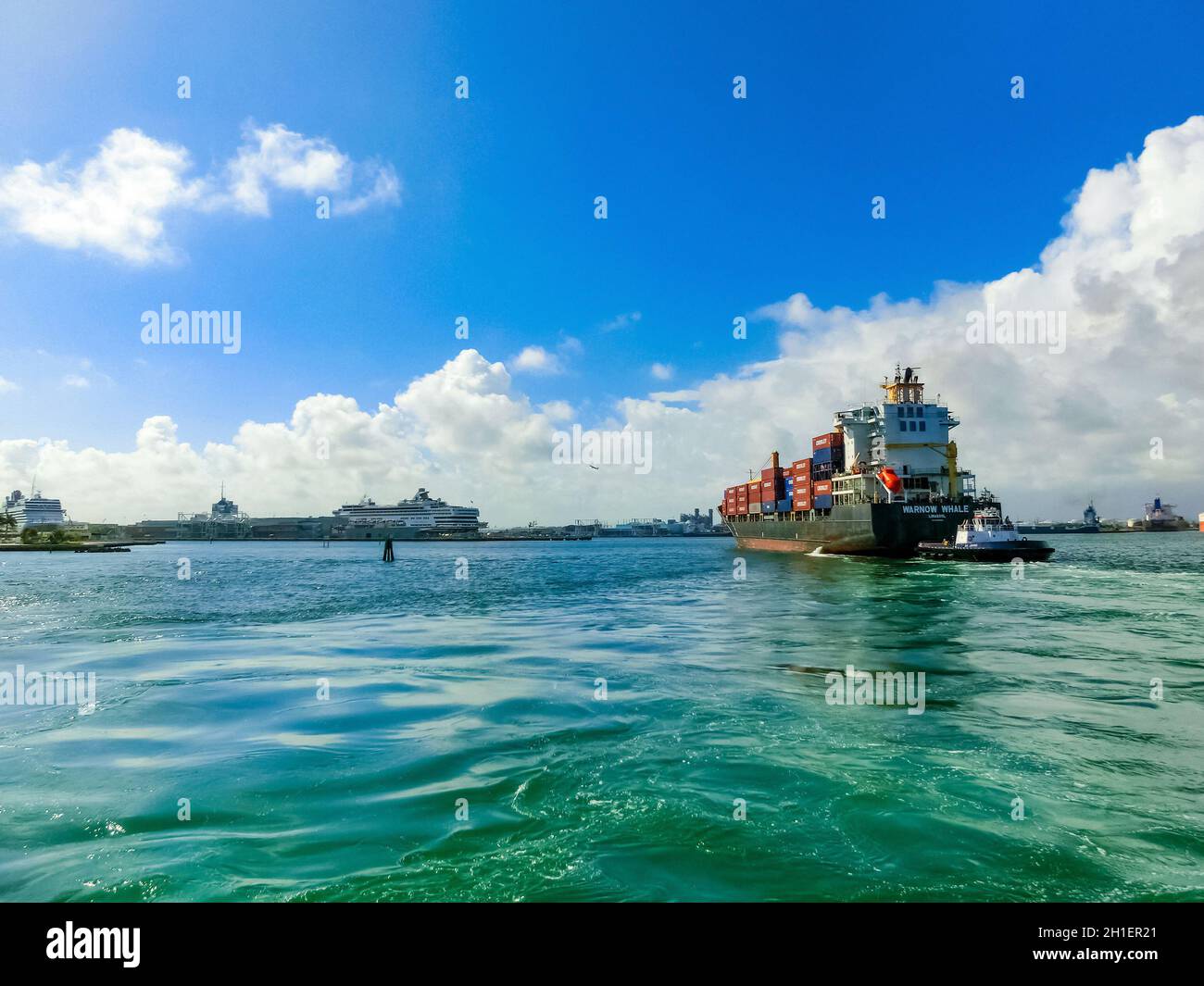 Fort Lauderdale December 1, 2019 The container cargo ship at port of
