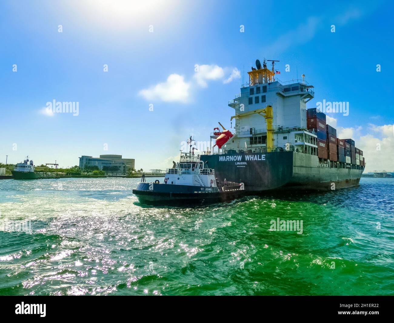 Fort Lauderdale December 1, 2019 The container cargo ship at port of