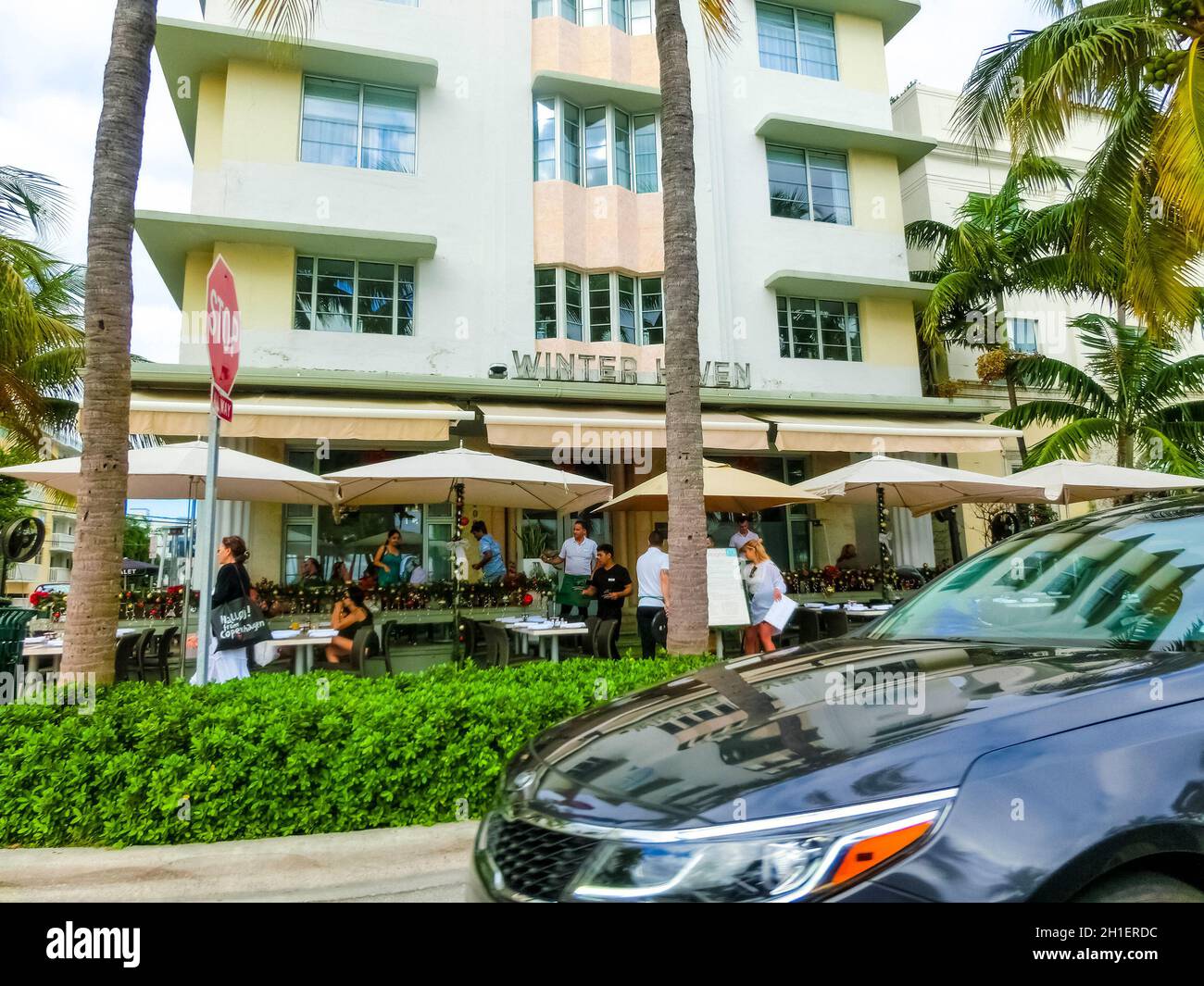 Miami, United States of America - November 30, 2019: Winter Haven at Ocean drive in Miami Beach, Florida. Art Deco architecture in South Beach is one Stock Photo