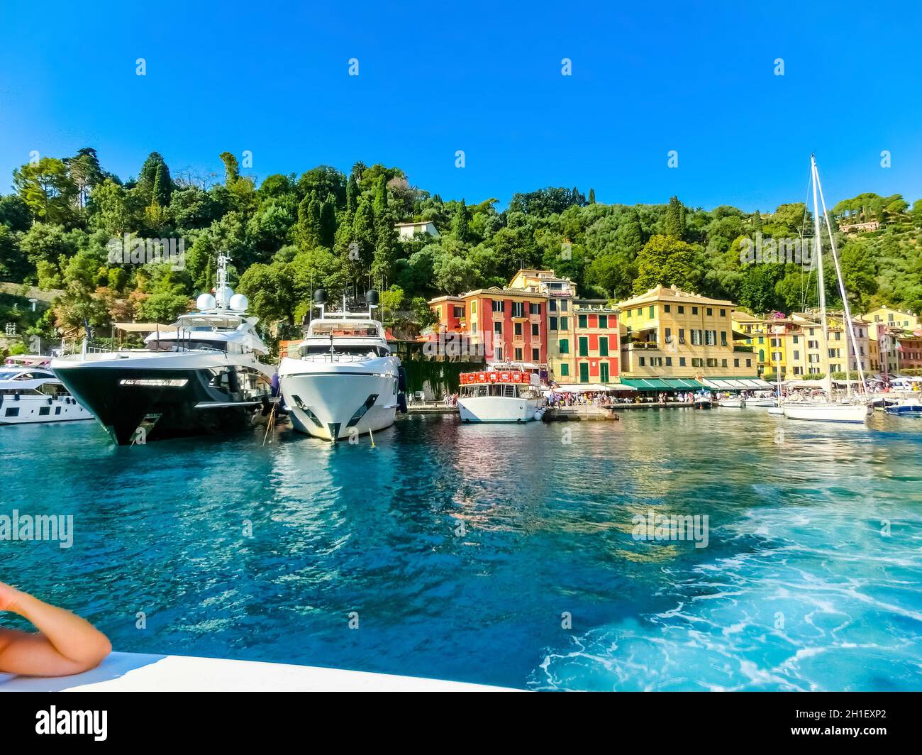 Beautiful bay with colorful houses in Portofino, Liguria, at Italy Stock Photo