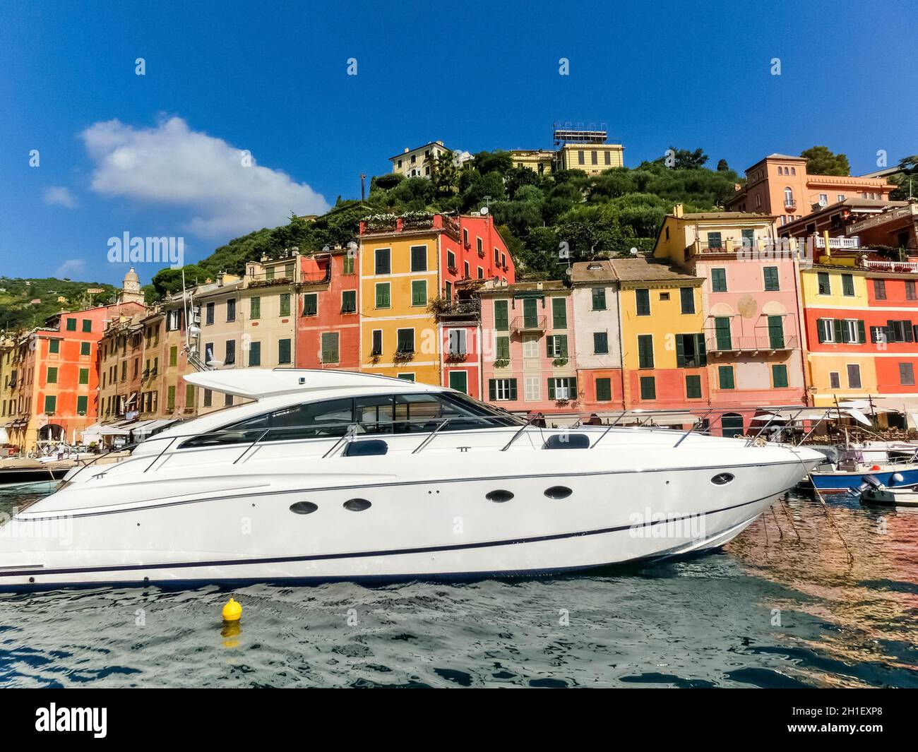 Beautiful bay with colorful houses in Portofino, Liguria, at Italy Stock Photo