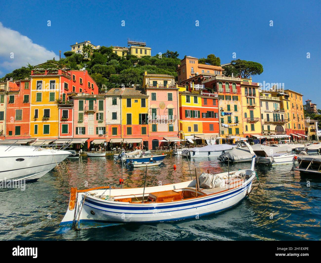 Beautiful bay with colorful houses in Portofino, Liguria, at Italy Stock Photo