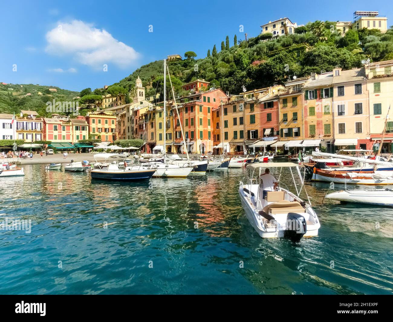 Beautiful bay with colorful houses in Portofino, Liguria, at Italy Stock Photo