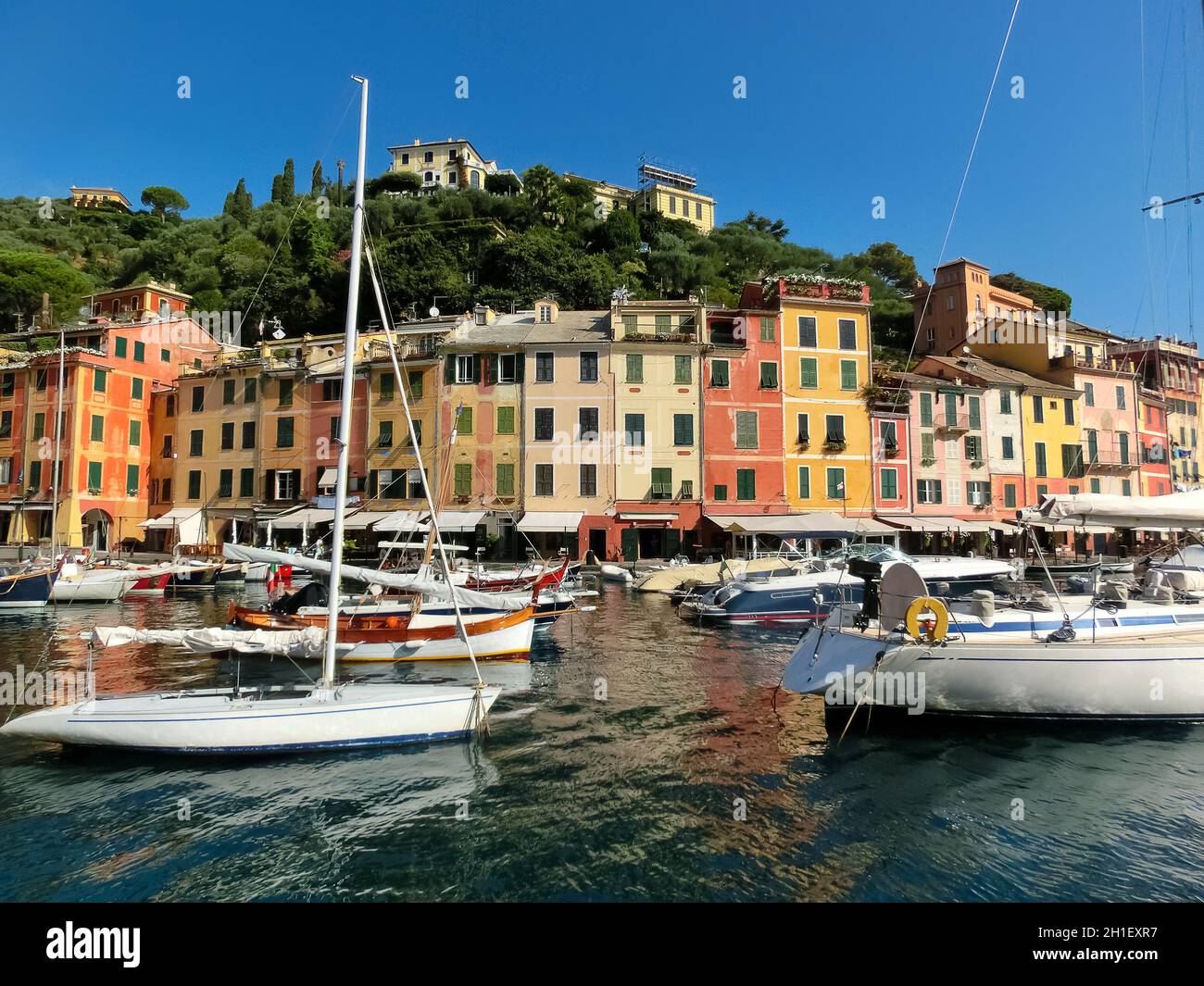 Beautiful bay with colorful houses in Portofino, Liguria, at Italy Stock Photo