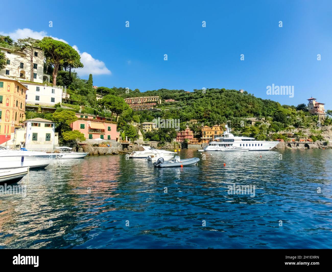 Beautiful bay with colorful houses in Portofino, Liguria, at Italy Stock Photo