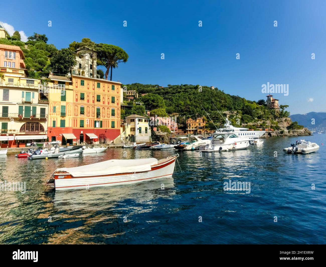 Beautiful bay with colorful houses in Portofino, Liguria, at Italy Stock Photo