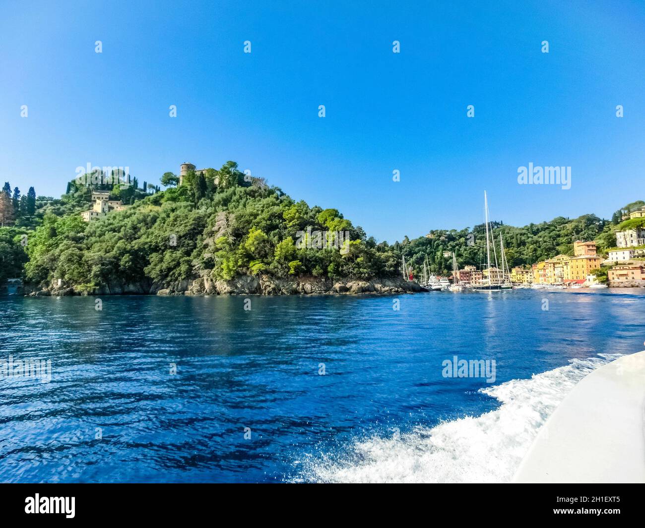 Beautiful bay with colorful houses in Portofino, Liguria, at Italy Stock Photo