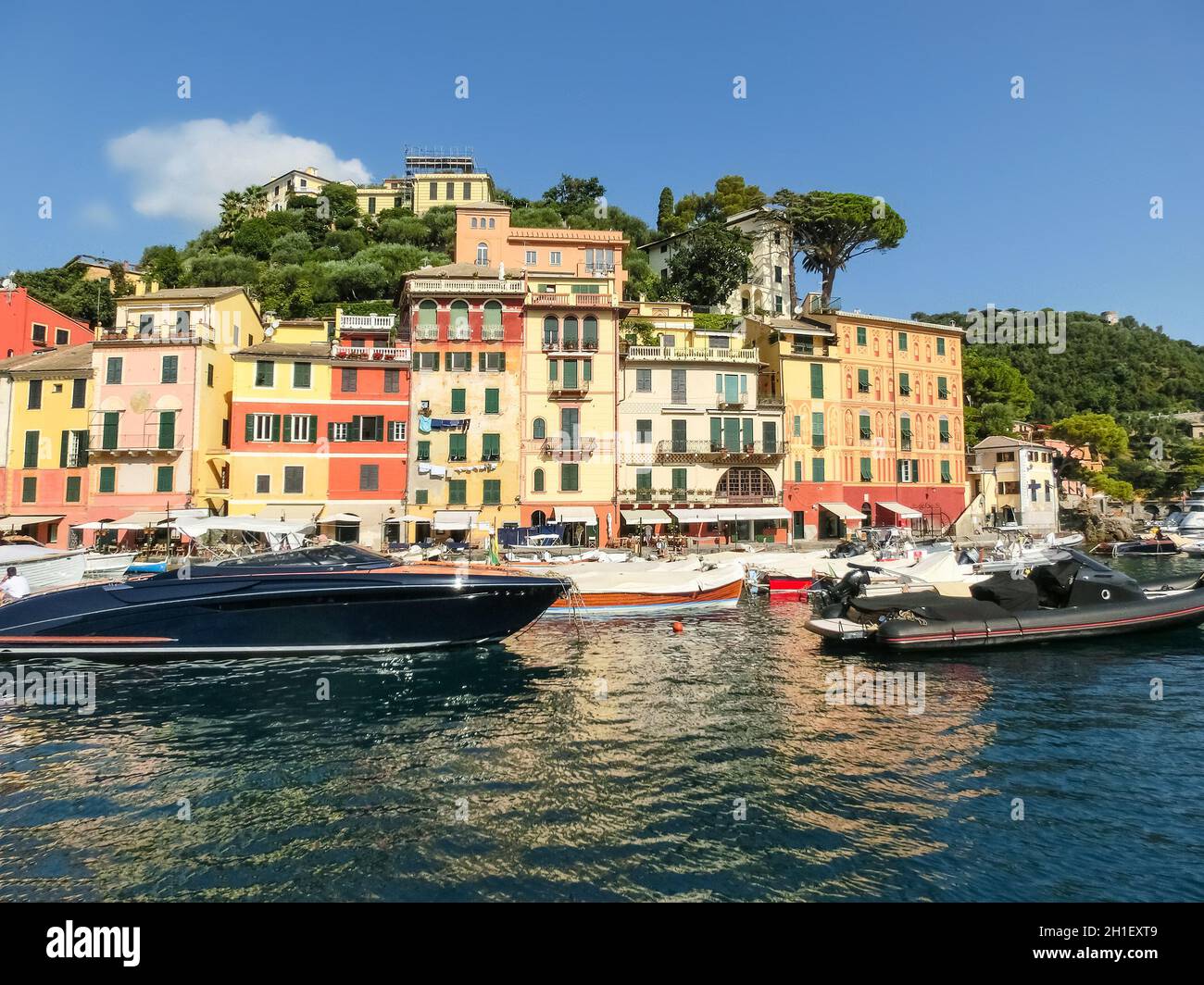 Beautiful bay with colorful houses in Portofino, Liguria, at Italy Stock Photo