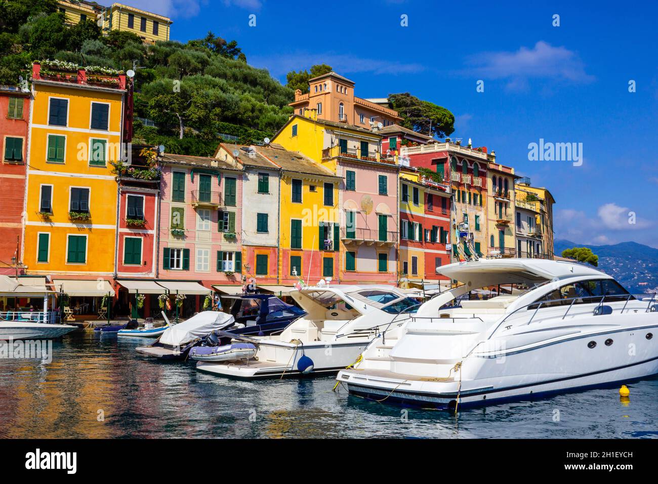 Beautiful bay with colorful houses in Portofino, Liguria, at Italy Stock Photo