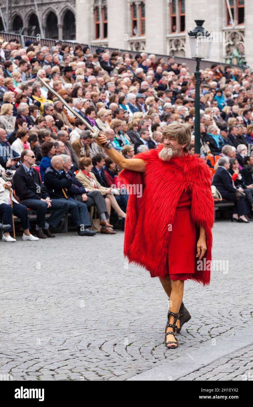 BRUGES, BELGIUM - MAY 17: Annual Procession of the Holy Blood on Ascension Day. Locals perform  dramatizations of Biblical events - Esau character. Ma Stock Photo