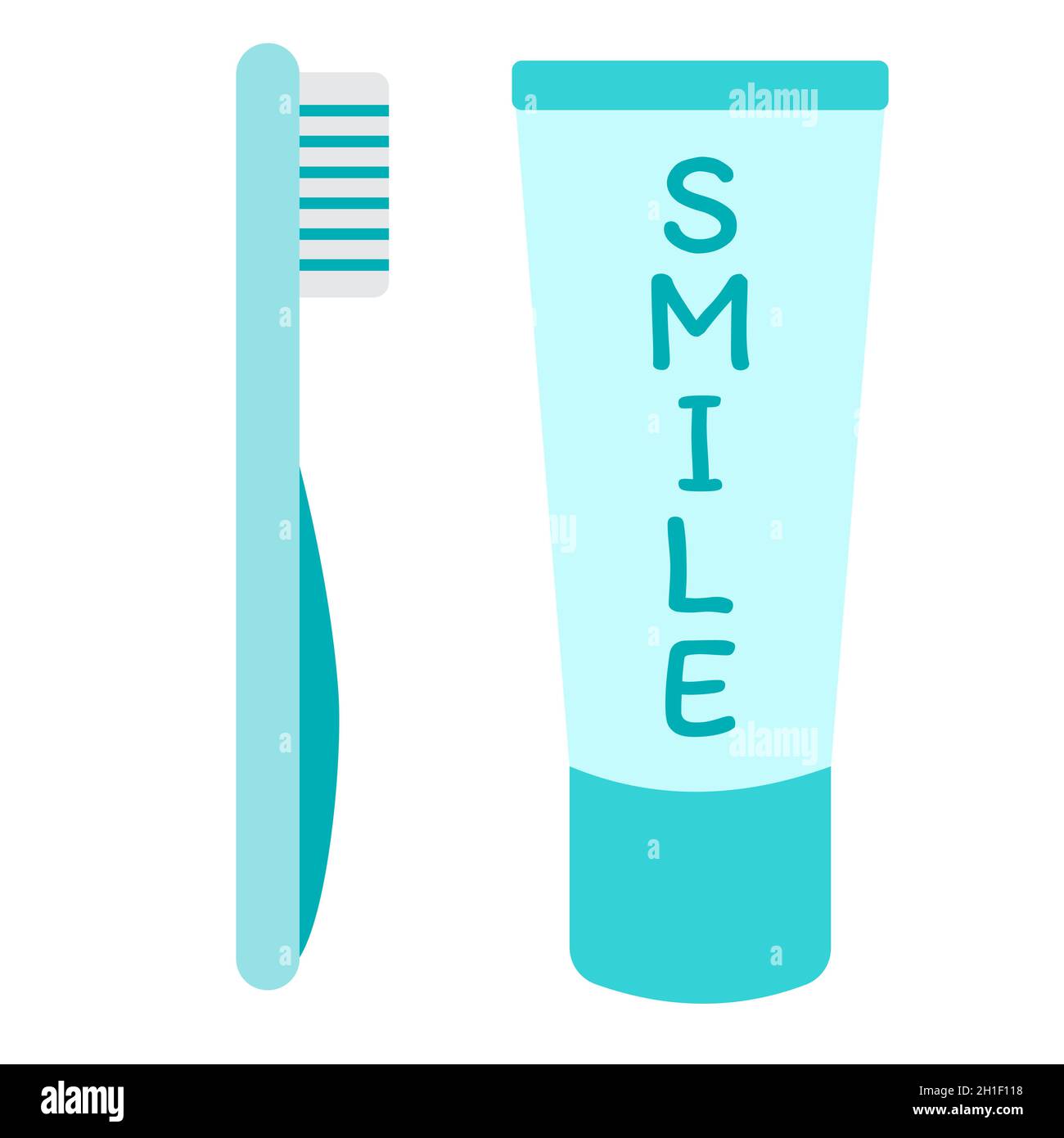 Toothbrush and toothpaste, vector illustration in cartoon flat style. Dental and oral care concept. Cute print for children books, kids dentistry clin Stock Vector