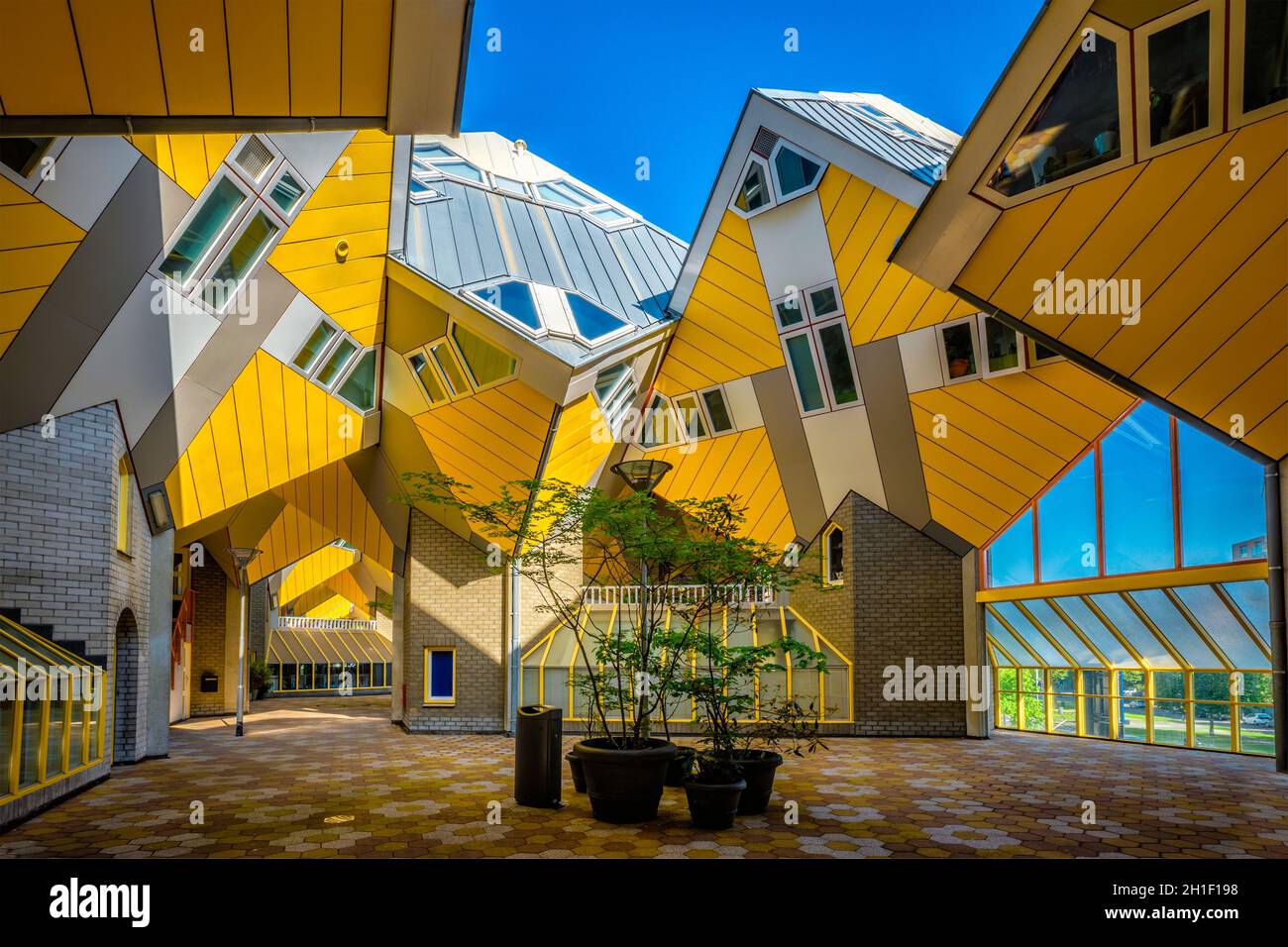 ROTTERDAM, NETHERLANDS - MAY 11, 2017: Cube houses innovative cube-shaped houses by architect Piet Blom with main idea to optimize space in Rotterdam, Stock Photo