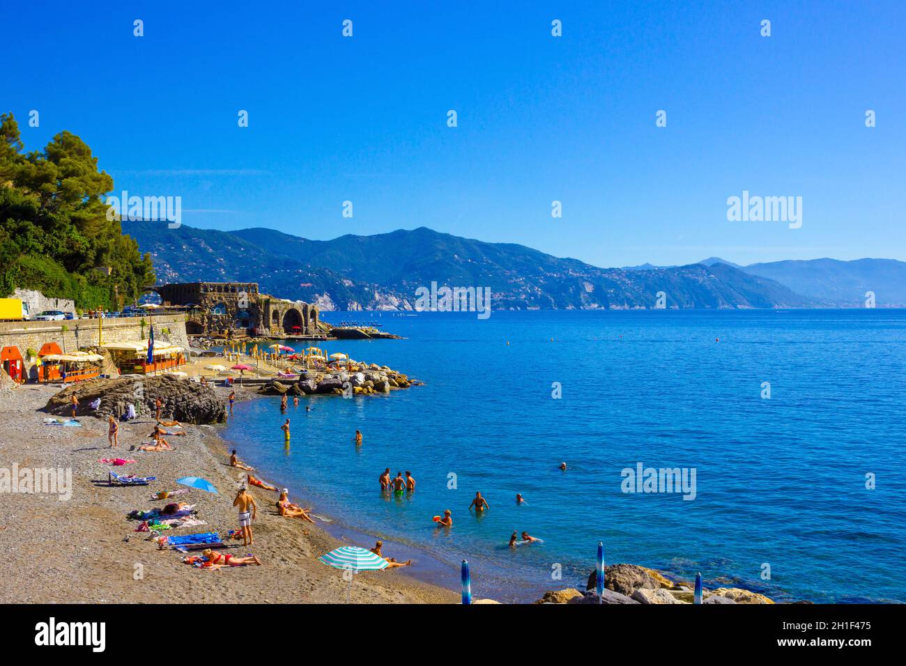 Santa Margherita Ligure, Italy - September 13, 2019: The beach of Santa ...
