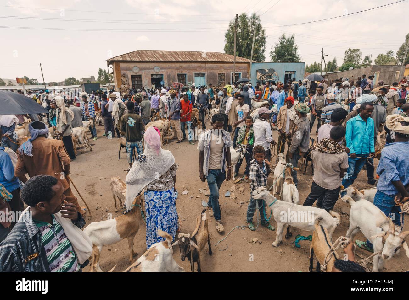 AXUM, ETHIOPIA, APRIL 27th 2019 Ethiopian people selling and buying