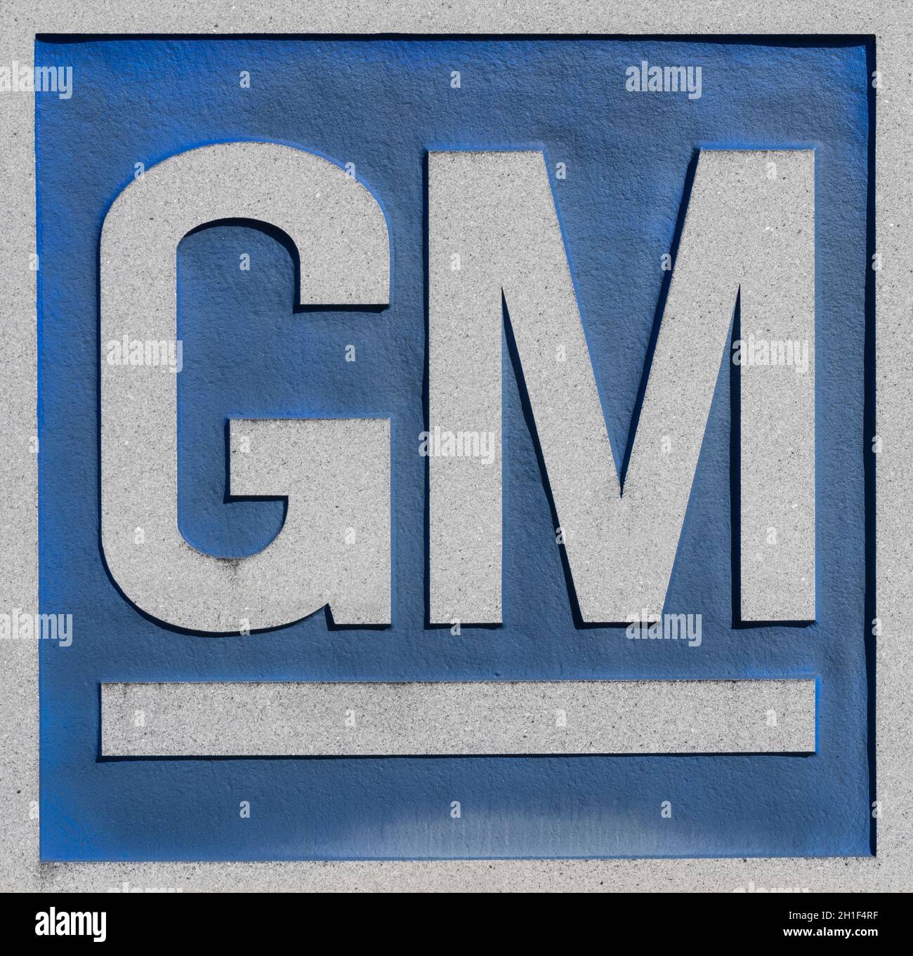 Marion - Circa October 2021: General Motors Logo and Signage at the Metal Fabricating Division. GM opened this plant in 1956. Stock Photo