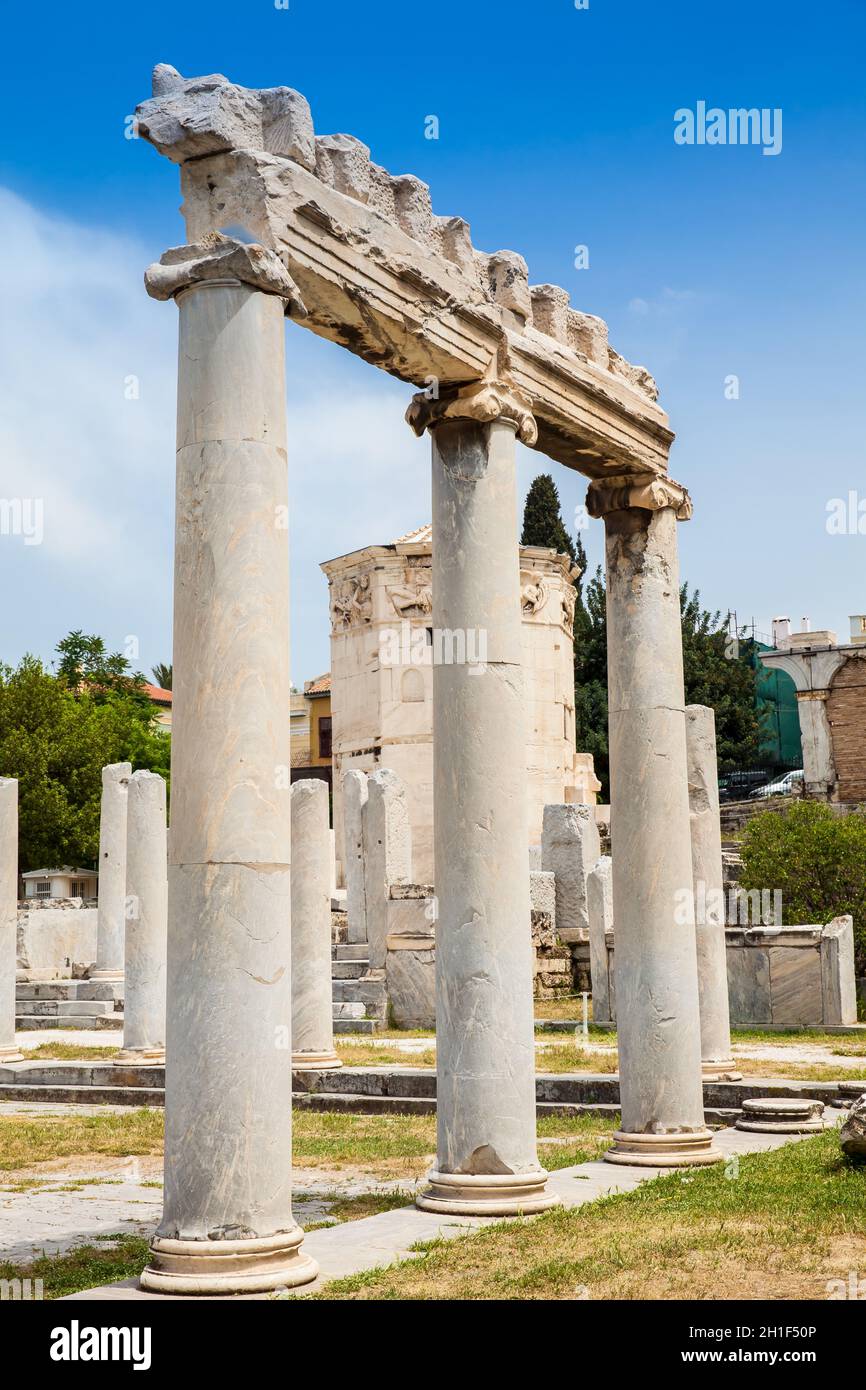 Ancient ruins at the Roman Agora located to the north of the Acropolis in Athens Stock Photo