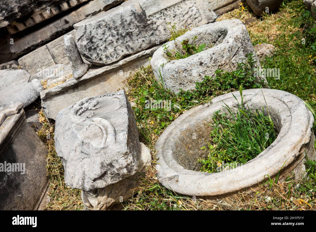 Detail of the ancient ruins at the Roman Agora located to the north of the Acropolis in Athens Stock Photo