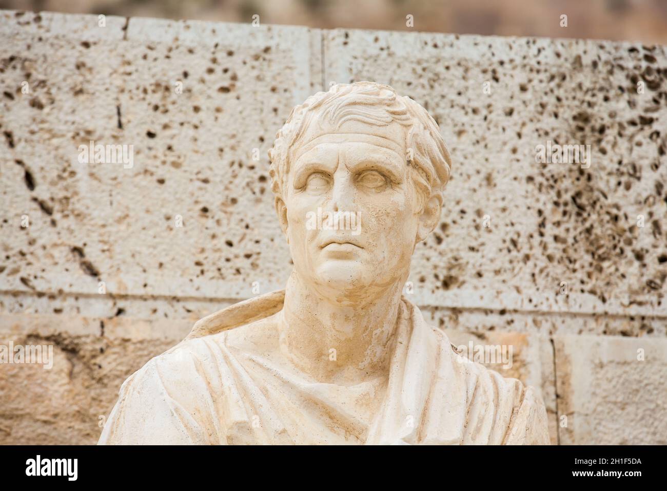 The statue of the dramatist Menander at the Theatre of Dionysus ...