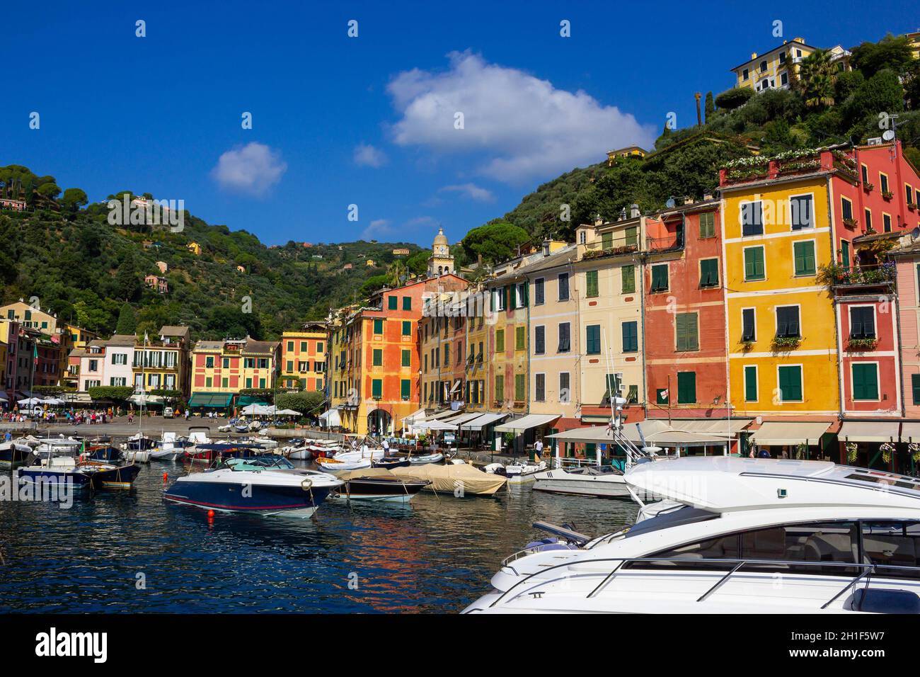 Beautiful bay with colorful houses in Portofino, Liguria, at Italy Stock Photo