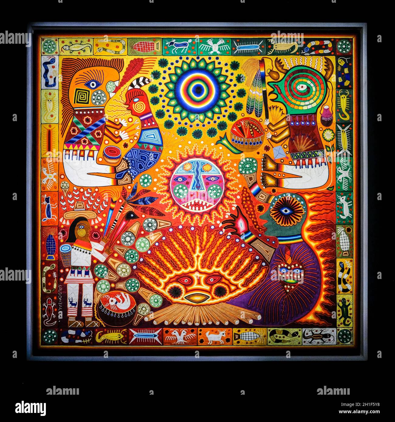 FRANCE. NORD (59). LILLE. ELDORADO', 5TH THEMATIC EDITION OF LILLE3000. 'CURIOSIDAD'. THE COLLECTIONS OF THE FOLKLORE MUSEUM OF MEXICO. HUICHOL PAINTI Stock Photo