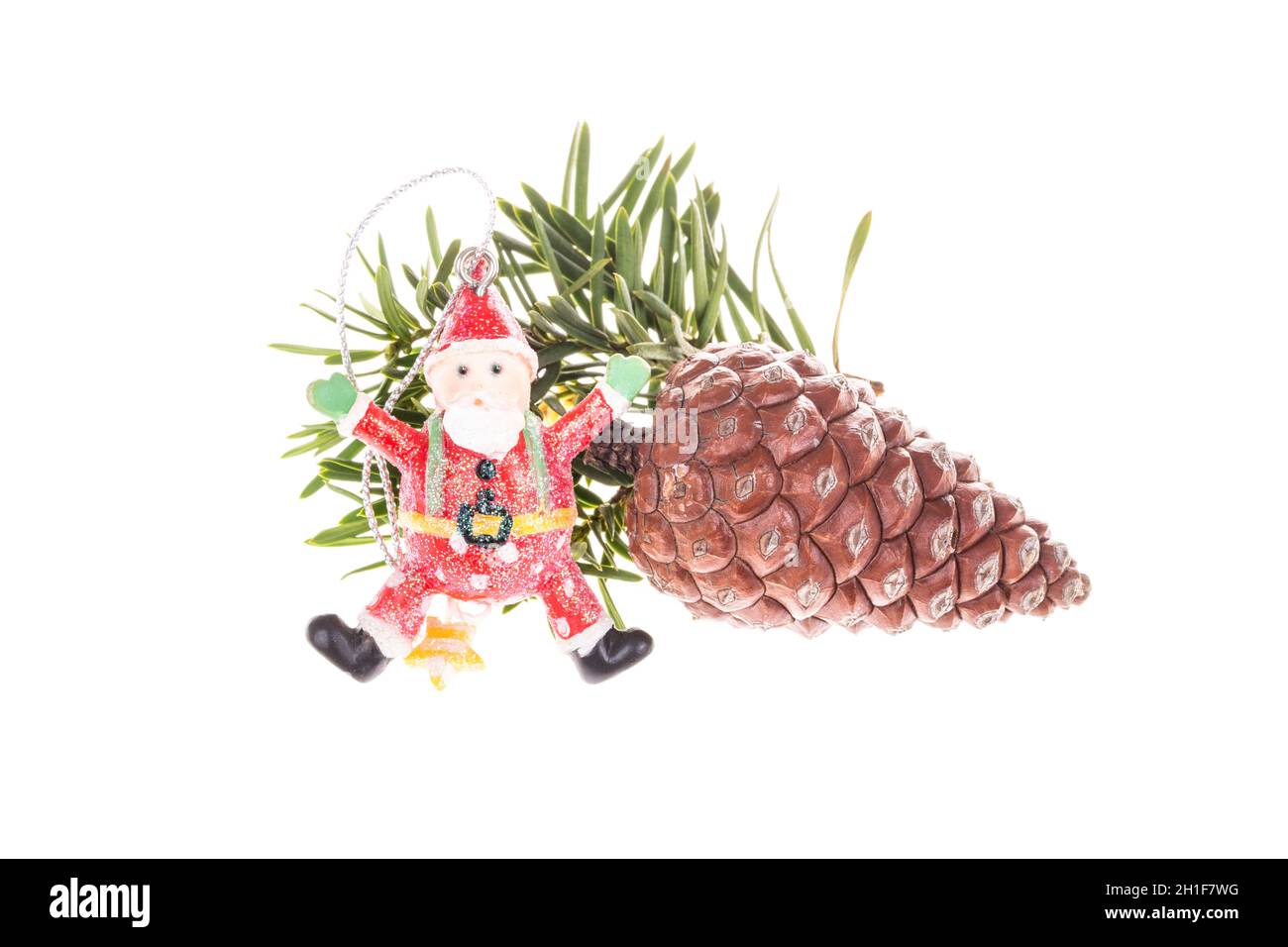 isolated pine tree fir and cone on white with santa clause shaped ...