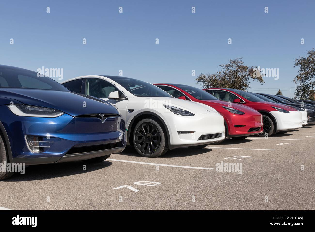 Indianapolis Circa October 2021 Tesla EV electric vehicles on