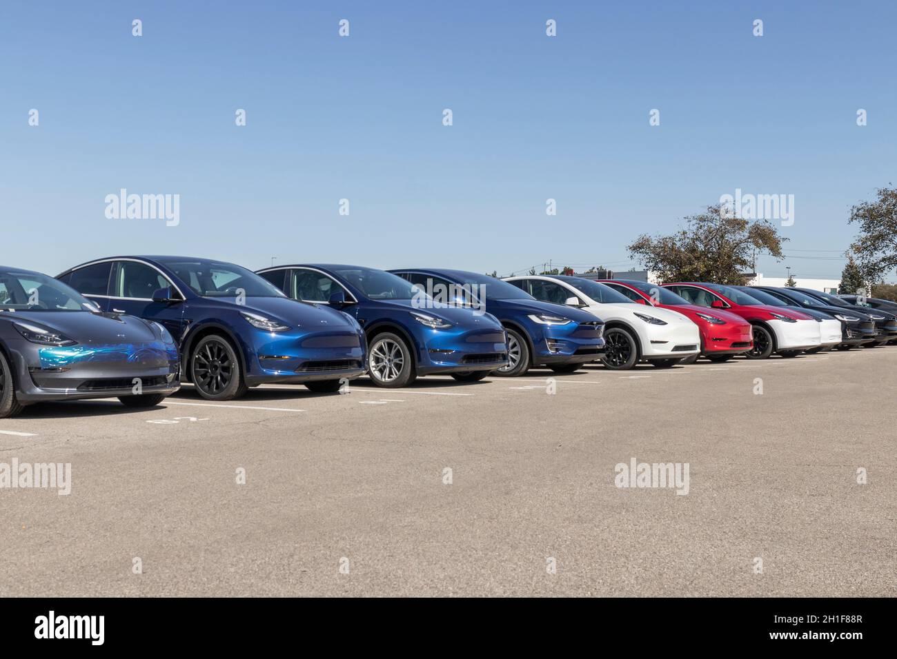 Indianapolis Circa October 2021 Tesla EV electric vehicles on