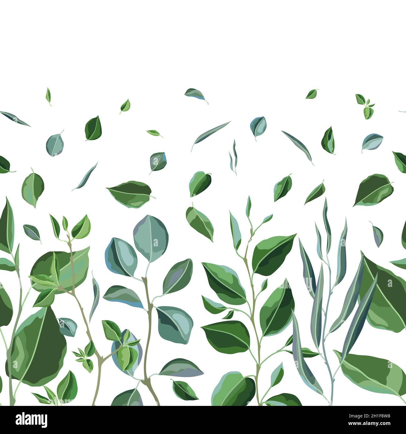 Seamless pattern with branches and green leaves. Spring or summer ...