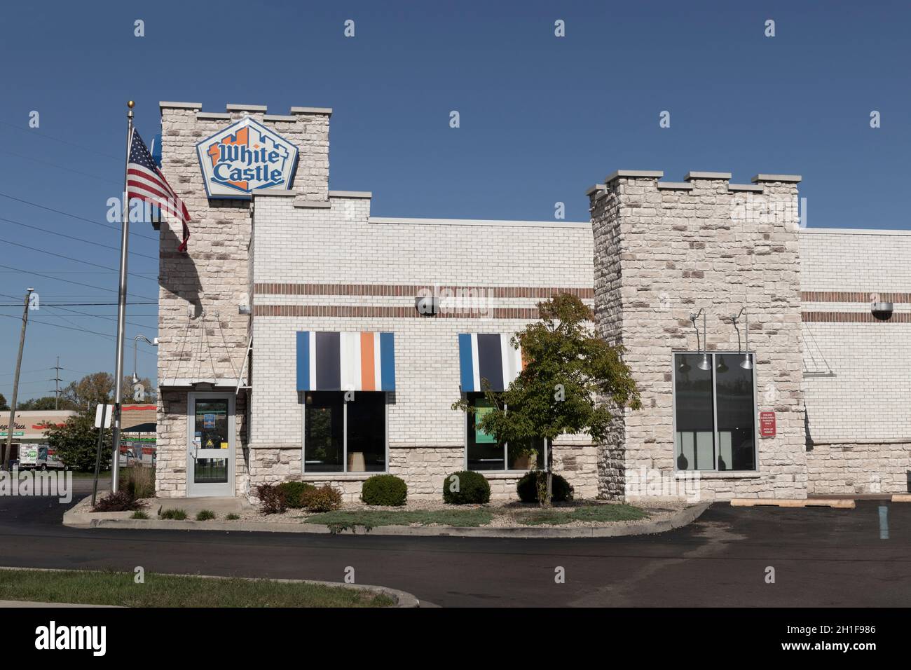 Indianapolis - Circa October 2021: White Castle Hamburger fast food restaurant. White Castle Serves 2 by 2 Inch Sliders. Stock Photo