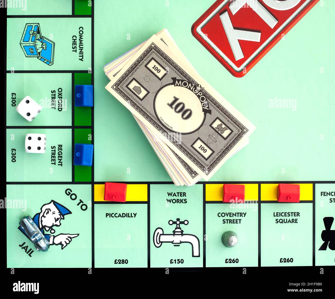 SWINDON, UK - JUNE 11, 2014: English Edition of Monopoly showing The Jail,  The classic trading game from Parker Brothers was first introduced to Amer Stock Photo