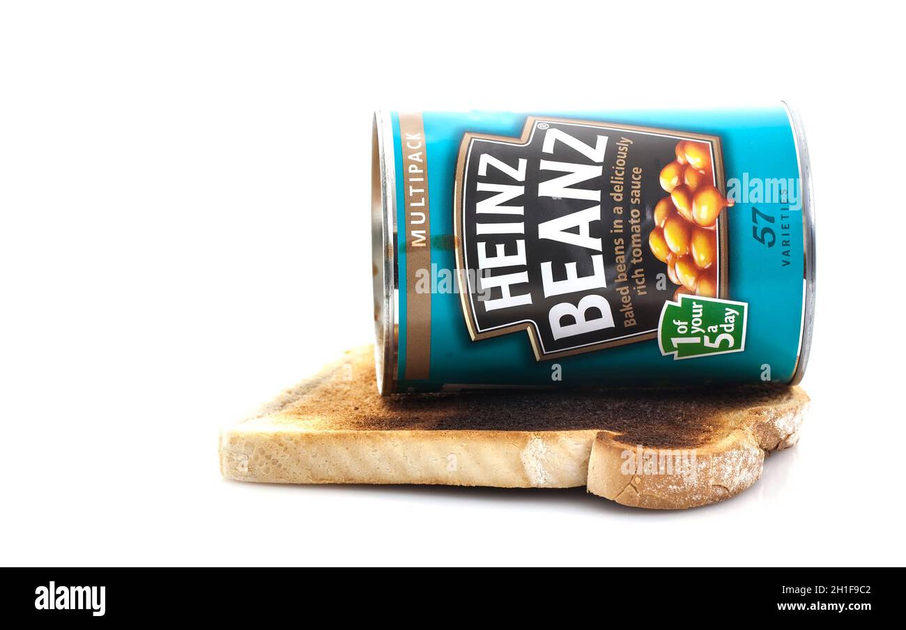 SWINDON, UK - AUGUST 10, 2014: Heinz Baked Beanz on Toast On a White Background Stock Photo