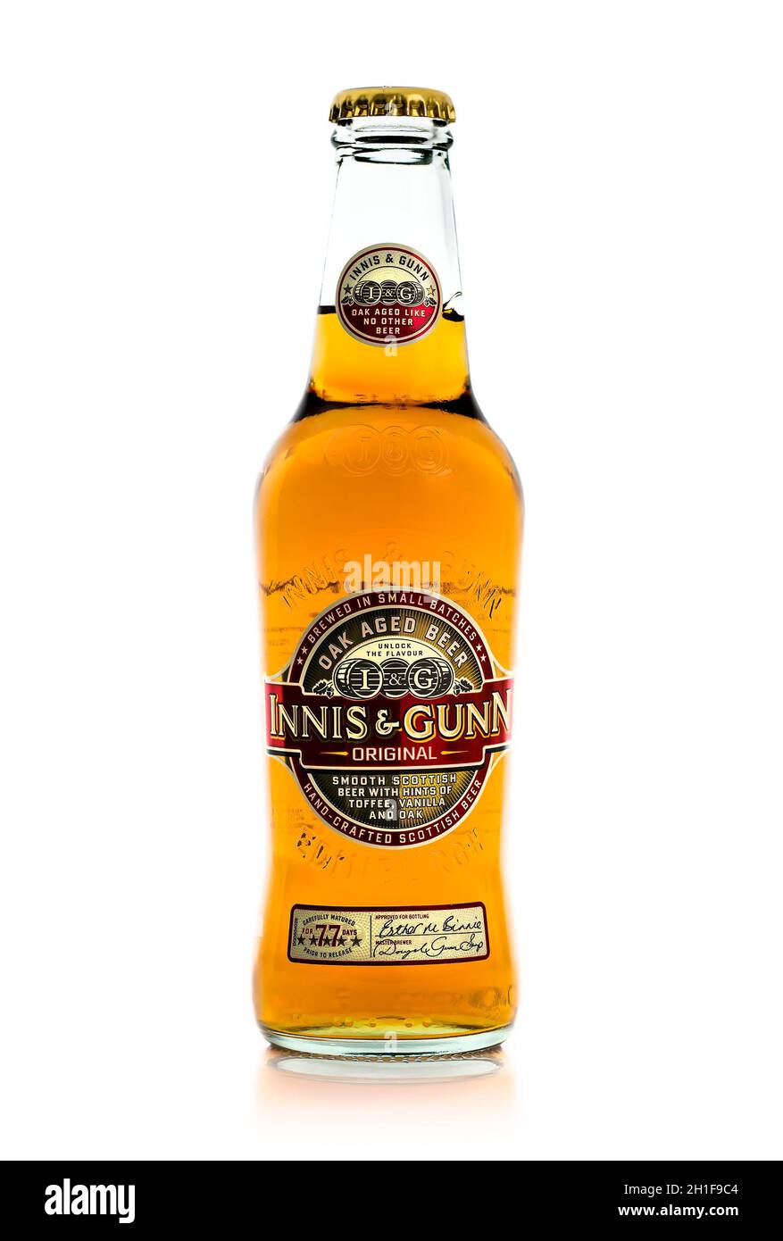 SWINDON, UK - AUGUST 18, 2014: Bottle of Innis & Gunn Oak Aged Beer on a White Background Stock Photo
