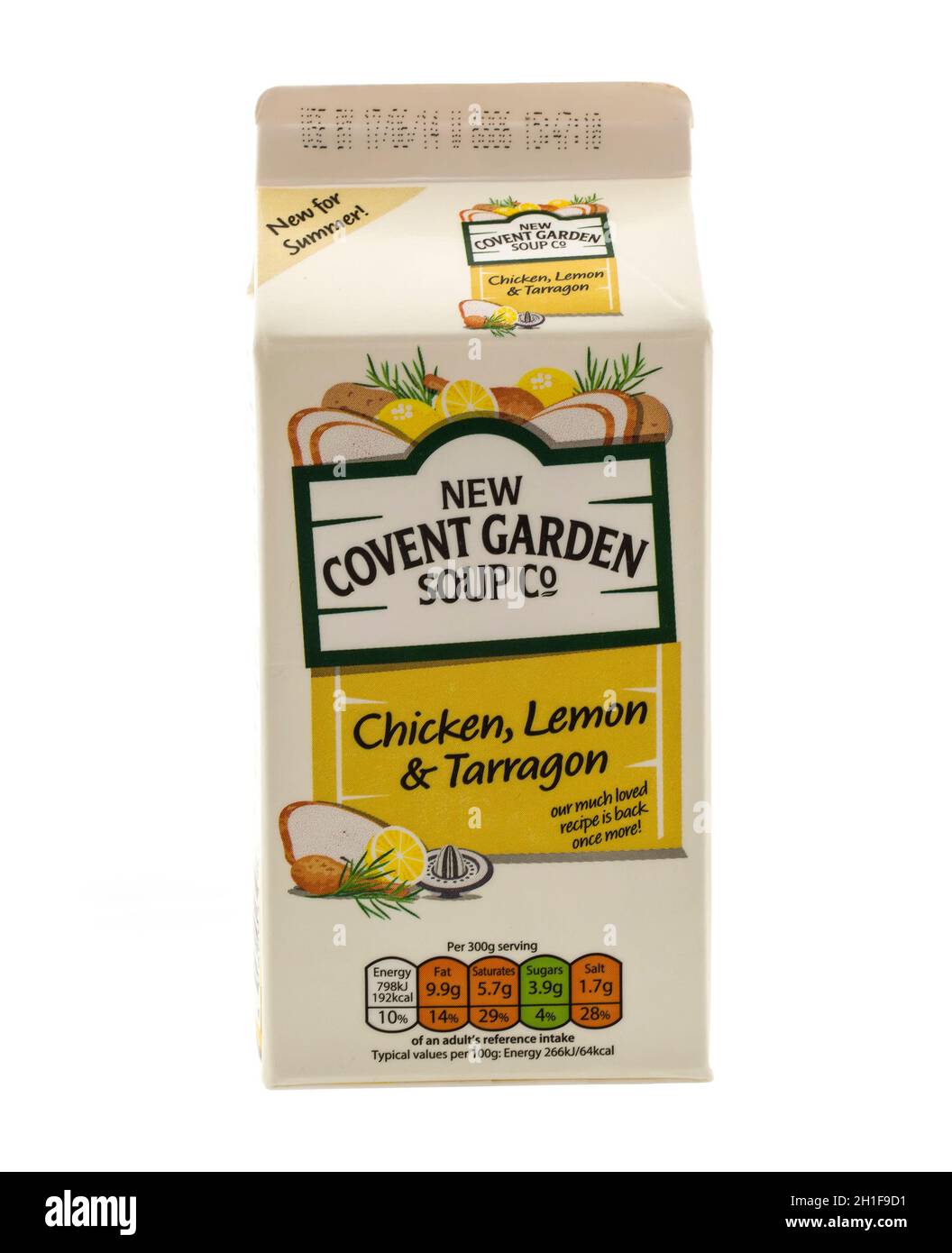SWINDON, UK - MAY 31, 2014: Covent Garden Soup Co Chicken, Lemon, Tarragon Soup on a White Background Stock Photo