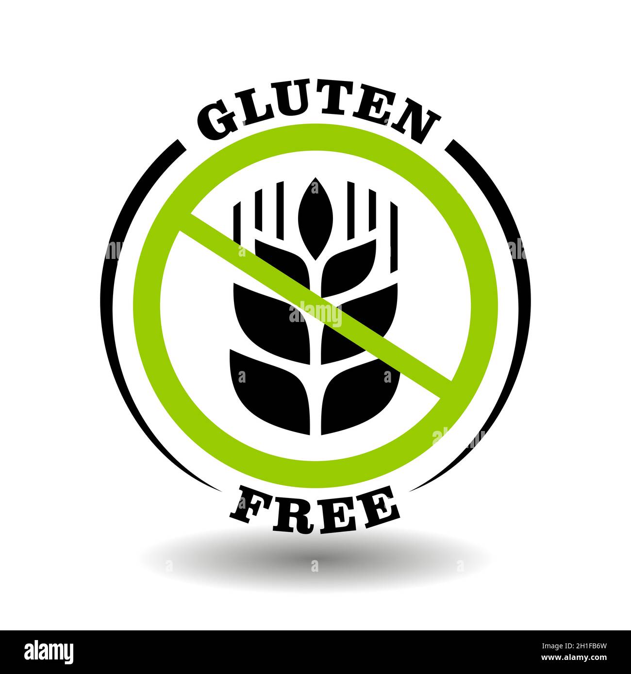 Round icon Gluten free with prohibited wheat ear for healthy food packaging. Circle label with simple corn sign for no gluten meal pictograms Stock Vector