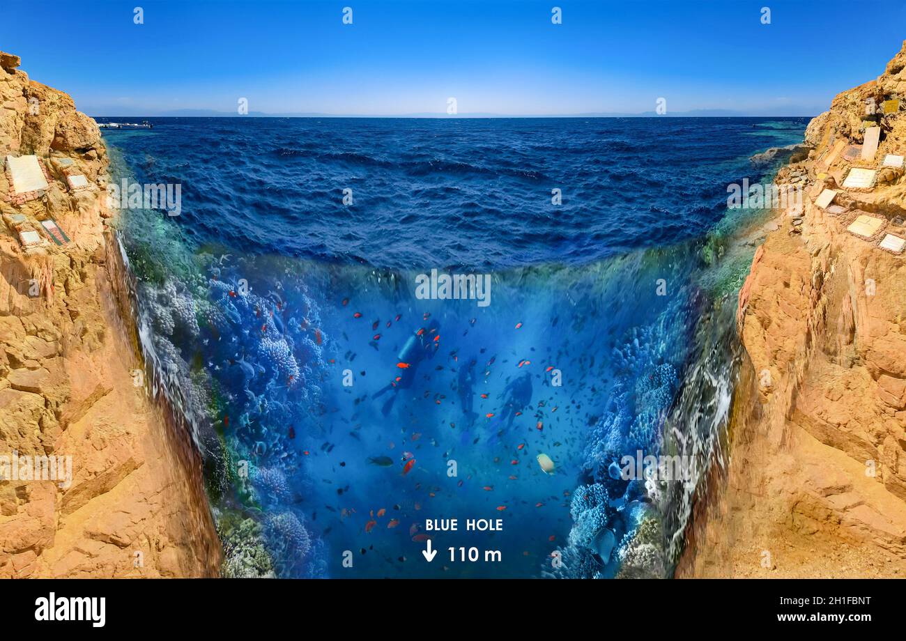Famous diving site Blue Hole in Egypt, where more than 100 divers