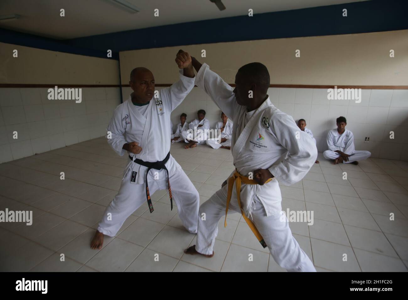 salvador, bahia / brazil - november 8, 2018: public school students from Bairro da Paz in Salvador are seen practicing karate in the school's field. * Stock Photo