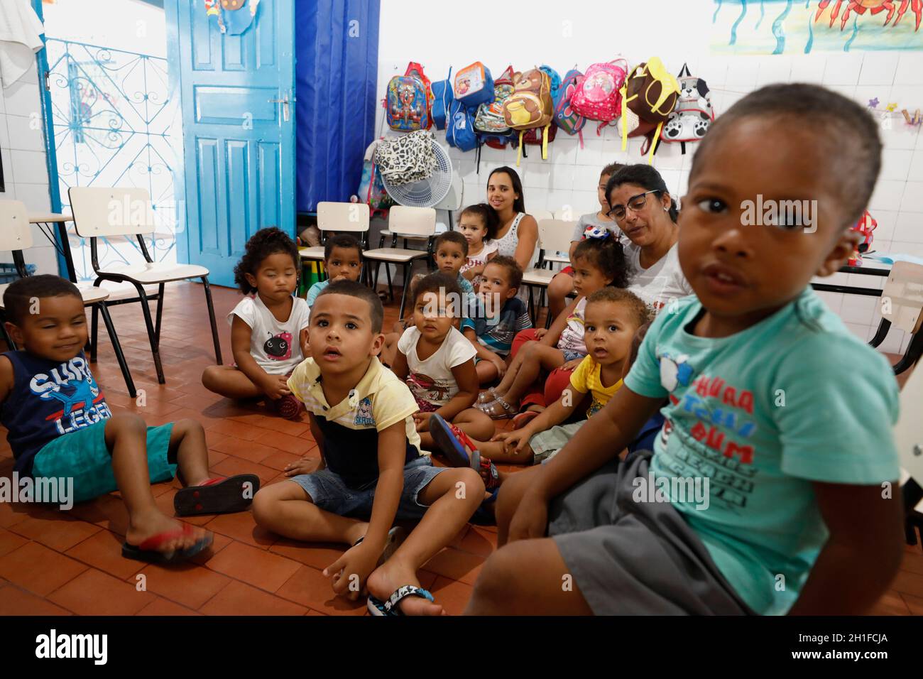 alagoinhas, bahia / brazil - july 3, 2019: Students are seen at Creche Escola Municipal Rosario Caridadel, in the city of Alagoinhas.          *** Loc Stock Photo
