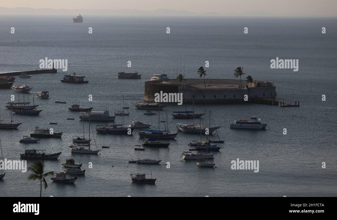 salvador, bahia / brazil - august 13, 2018: View of the Sao Marcelo Fort in Todos os Santos Bay in the city of Salvador. *** Local Caption *** Stock Photo