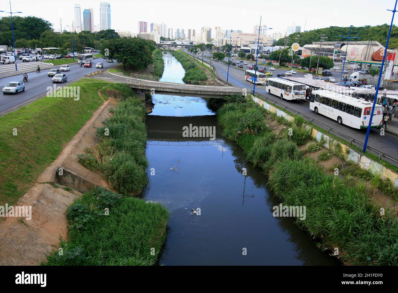 salvador, bahia / brazil - april 24, 2014: View of the Camurugi River. The river receives domestic and industrial sewage from the city of Salvador. ** Stock Photo