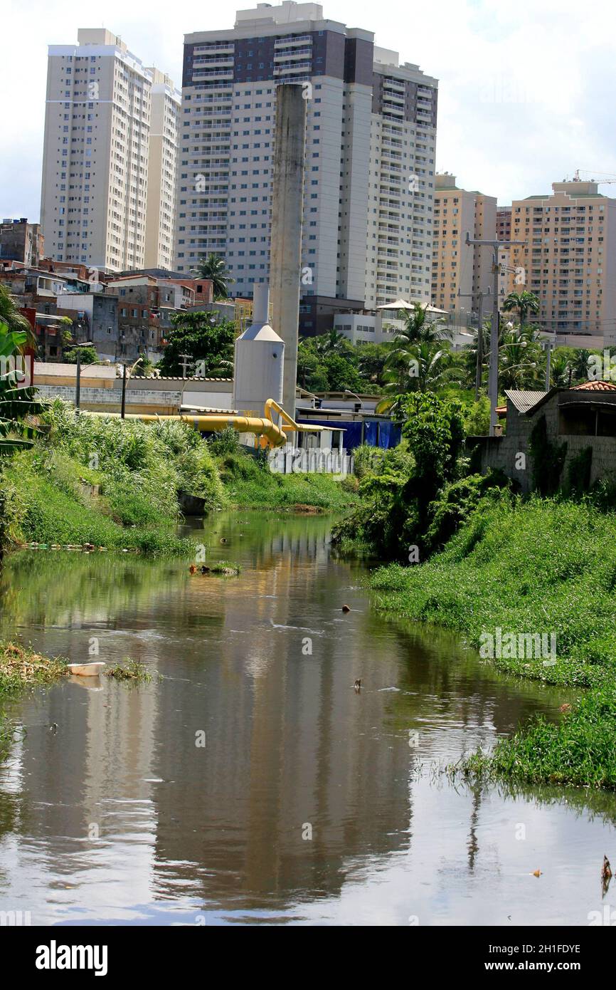 salvador, bahia / brazil  - april 24, 2014: View of the Camurugi River. The river receives domestic and industrial sewage from the city of Salvador. * Stock Photo