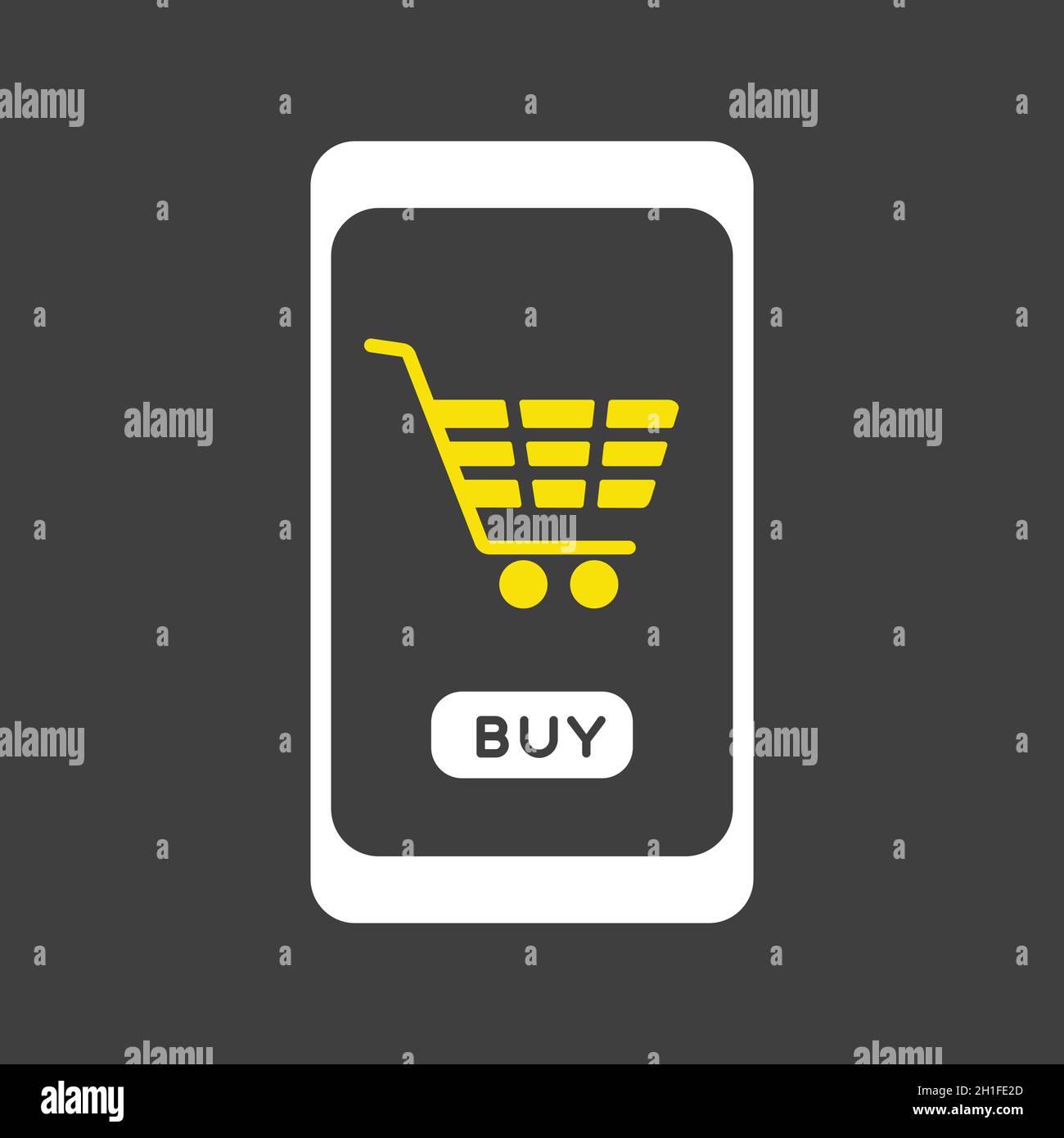 Mobile phone shopping or online shopping with cart flat vector glyph ...